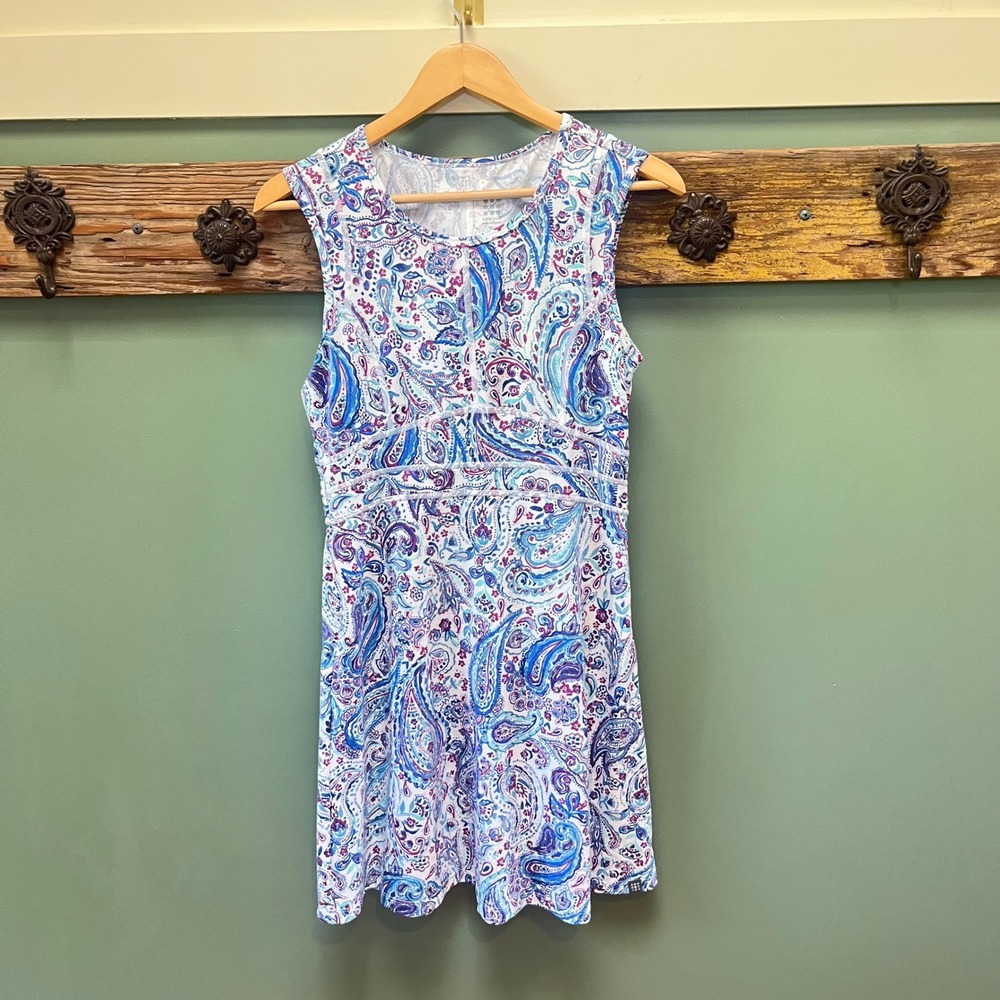 Title Nine Womens Paisley Sleeveless Active Dress Blue Purple Small 200952